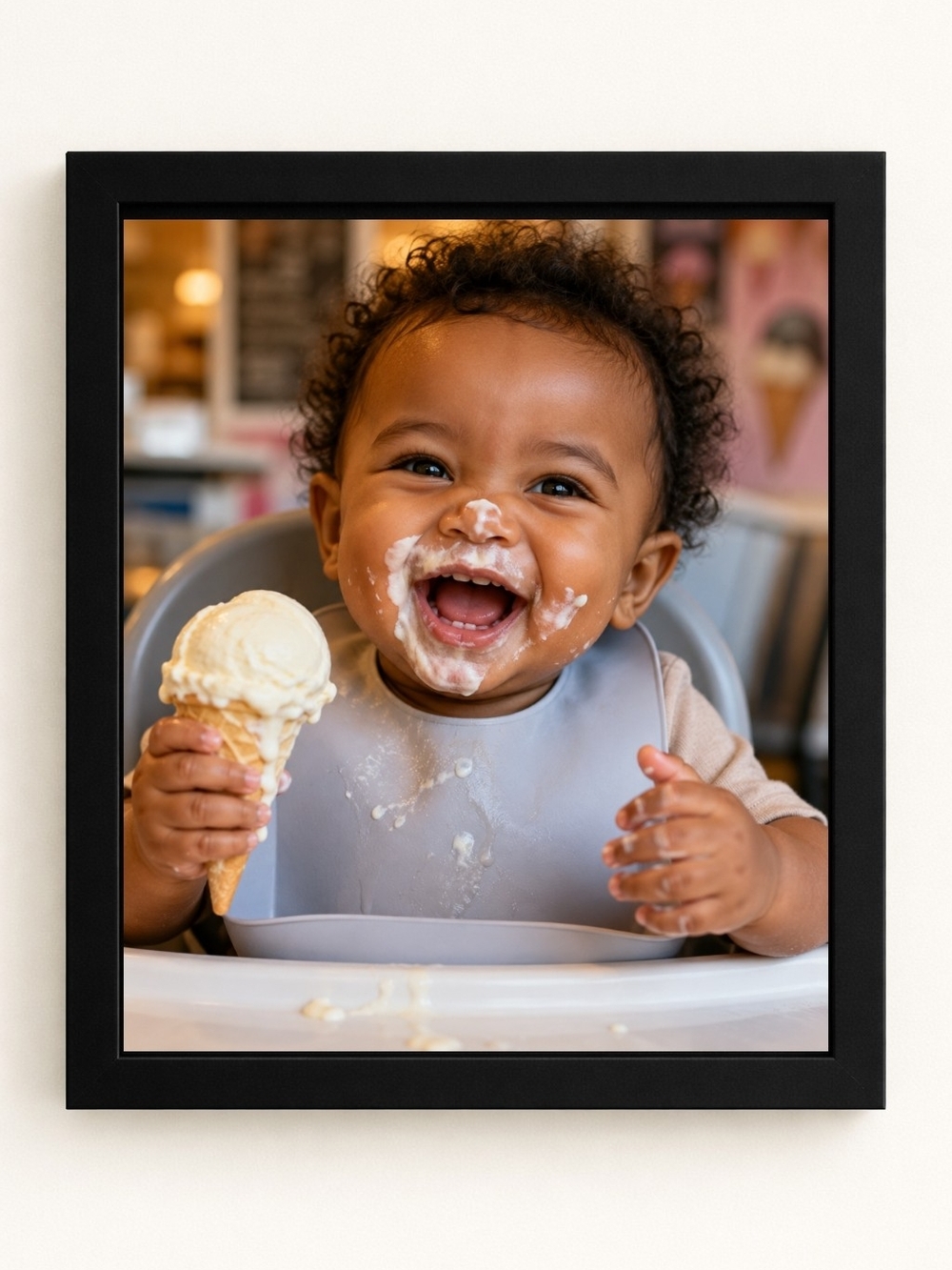 Smiling Baby with Ice Cream A.I. Art Print- 8x10